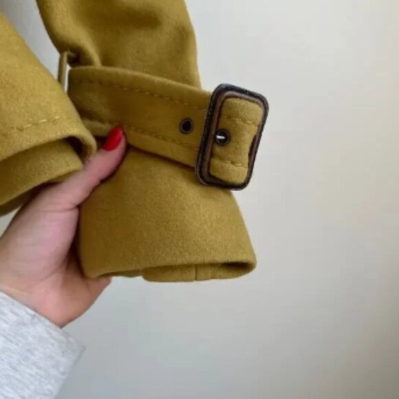 BCBGMAXAZRIA Wool-Cashmere Ruffle Zip Up Pea Coat Green Ochre S - Picture 10 of 13